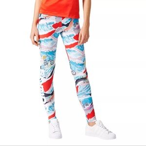 Adidas Originals Womens California Beach Surf Leggings Colorful Blue Size M